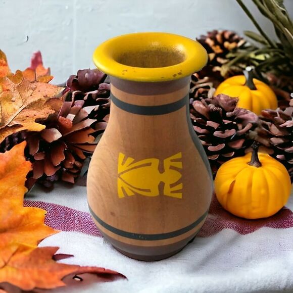 Navajo Pand Painted Hand Turned Vase Wooden Southwestern Turtle Native American - Picture 13 of 16